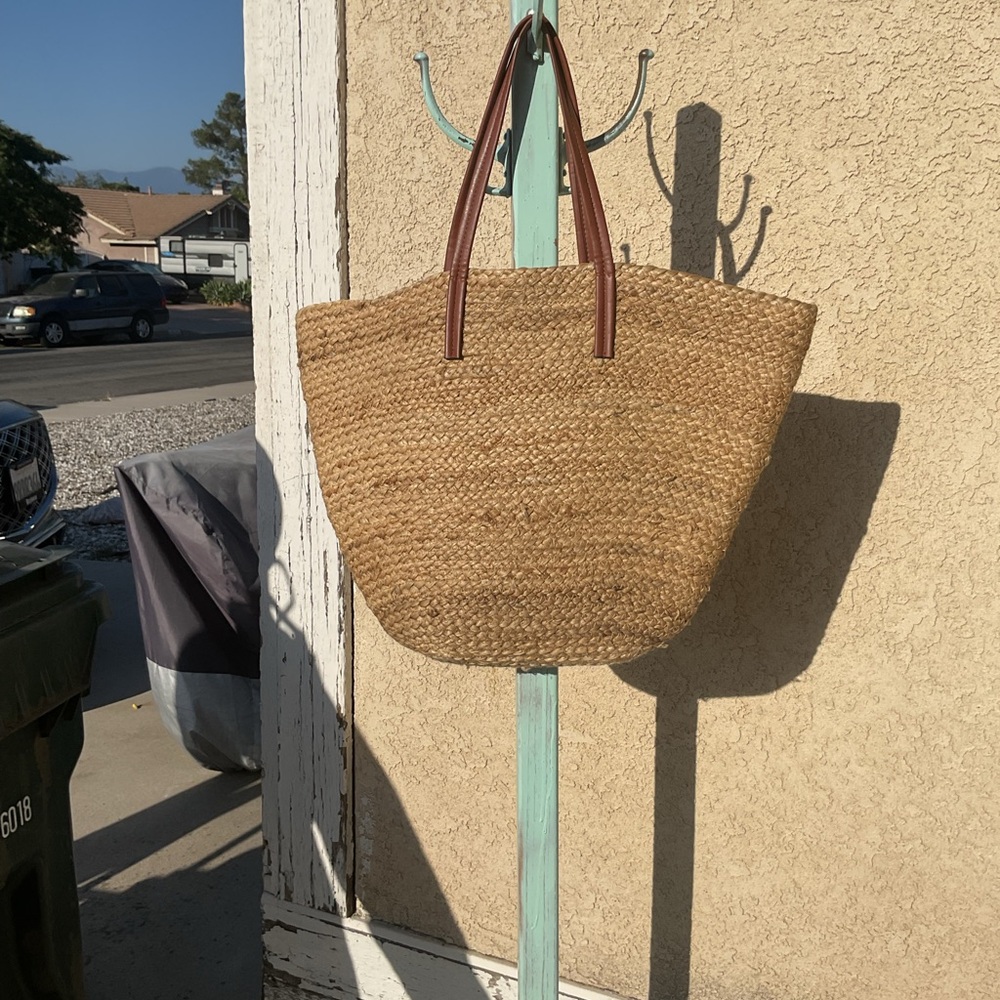 Zara Brown Woven Tote Bag